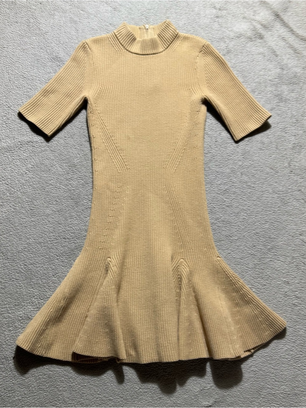 Reiss Dress Womens Small Amelia Knitted Sweater Ribbed Flippy Mock Neck Camel‎